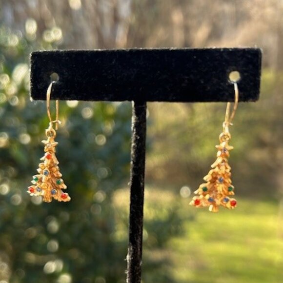 HOLIDAY🎄🎄ART Arthur Pepper Gold Rhinestone Tree EARRING - Picture 2 of 6